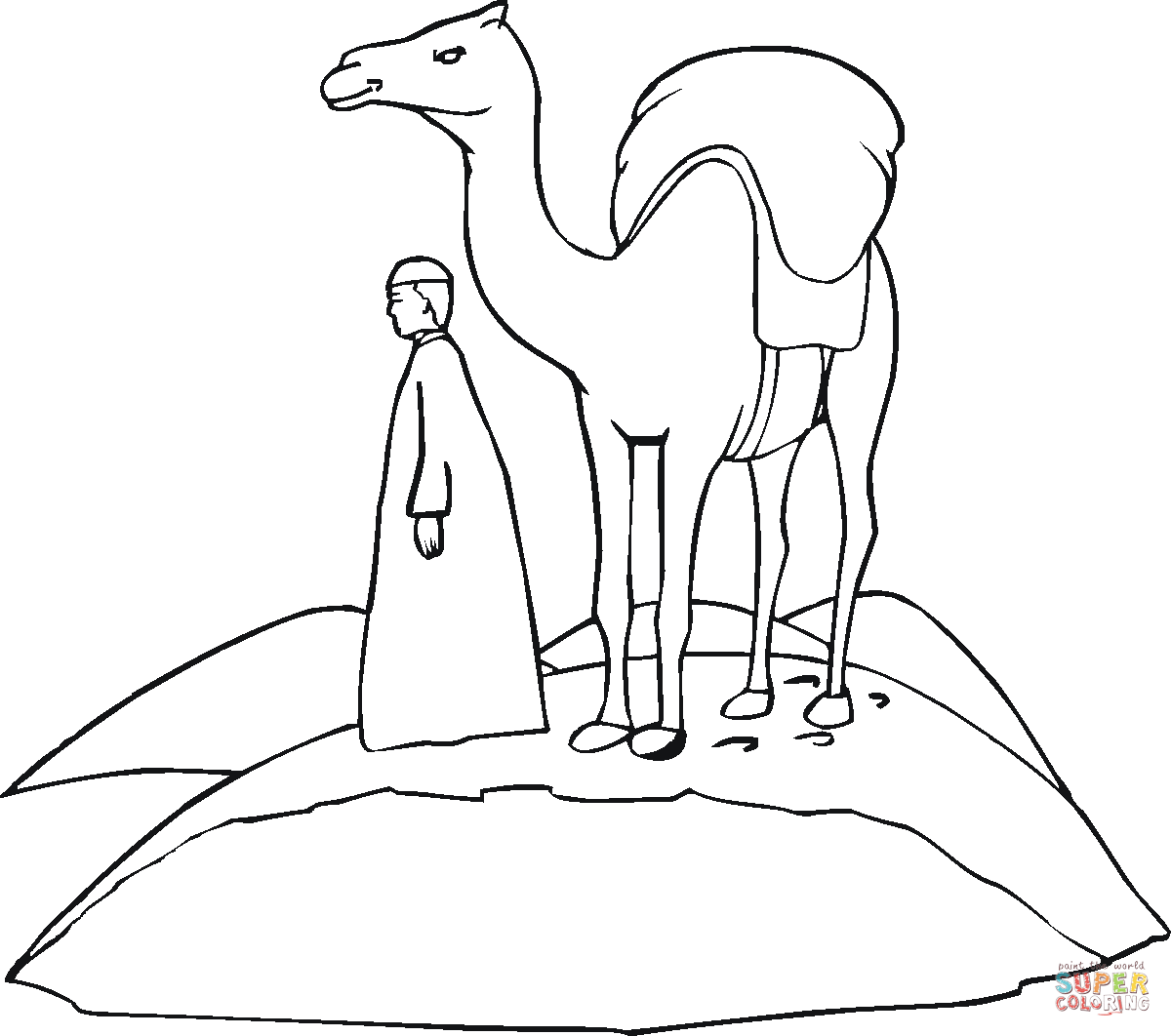 Loaded camel on the go through desert coloring page | Free ...