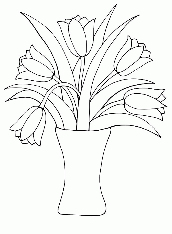 Simple Flower Vase Coloring Pages Kremi Png