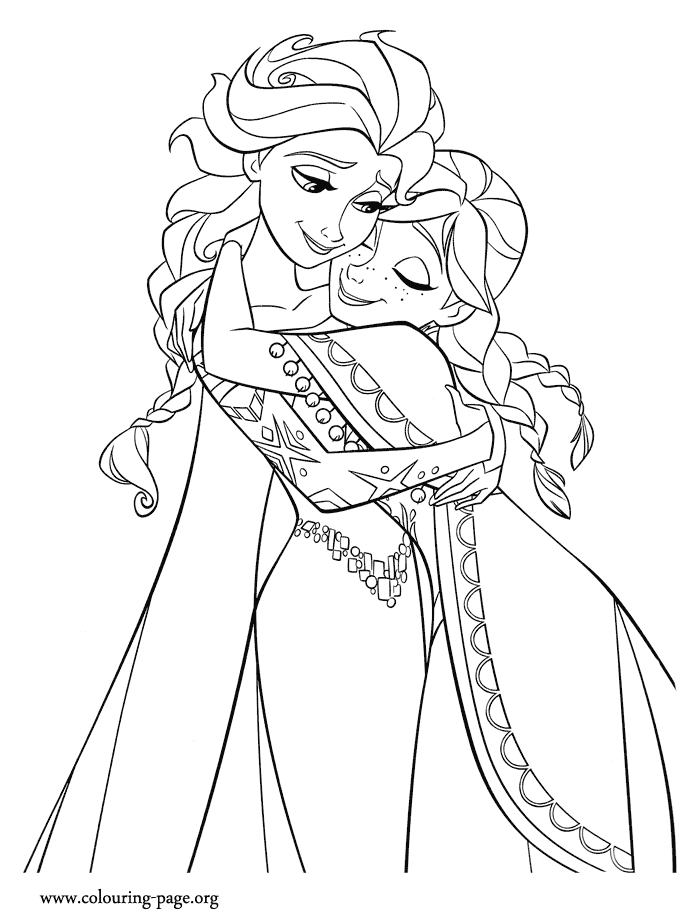 Frozen Elsa Anna Hugging Coloring Page Pages