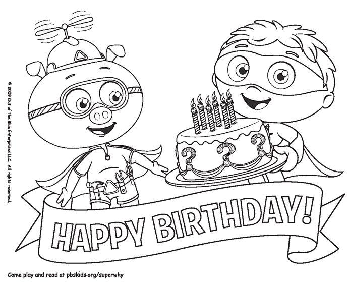 super why happy birthday coloring page