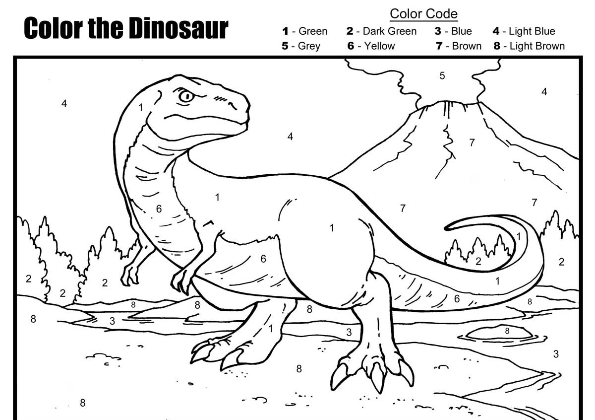 Dinosaur Color By Number Coloring Page - Coloring Home