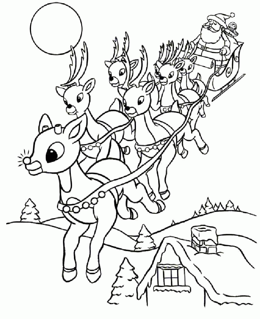Coloring Pages Of Santa And His Reindeer - coloringpages2019