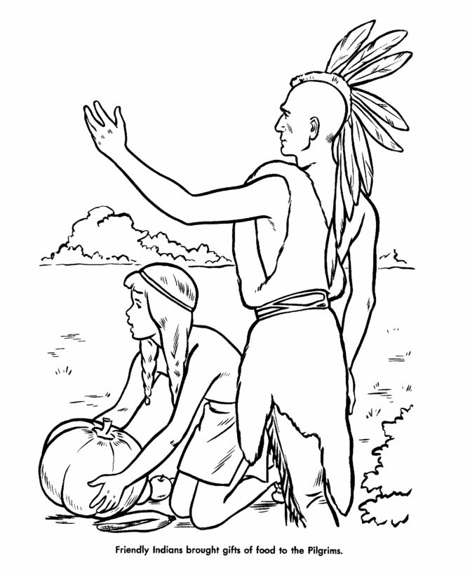 Indian and Pilgrim Coloring Page