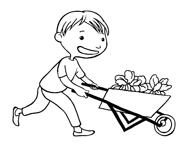 Boy with cart coloring page - Coloringcrew.com