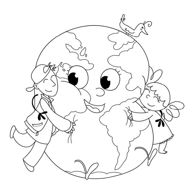 Hugging Your Planet Coloring Book Page - Earth Day Coloring Pages 