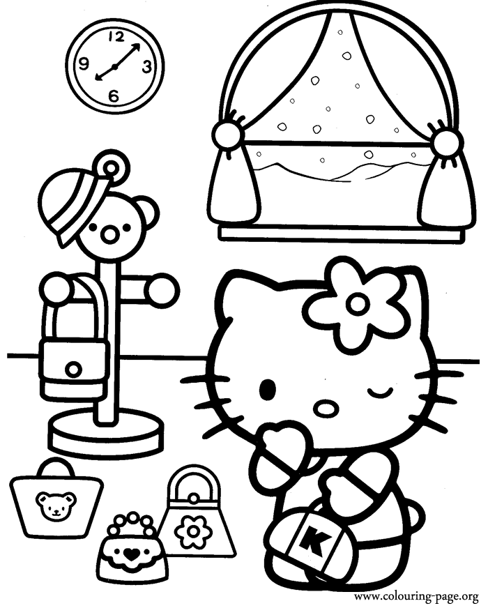 hello kitty choosing purse coloring page
