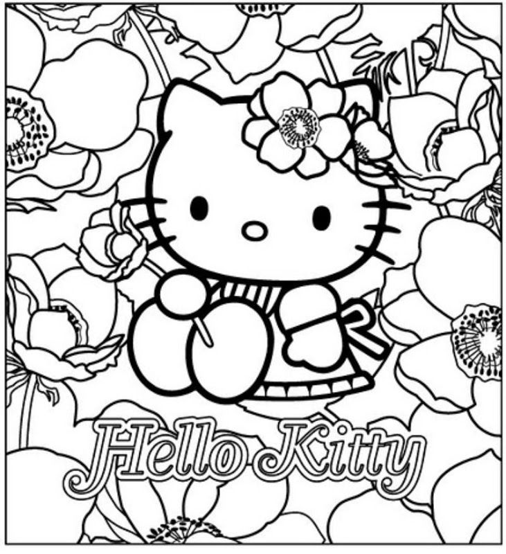 Hello Kitty with flowers - free coloring pages | Coloring Pages