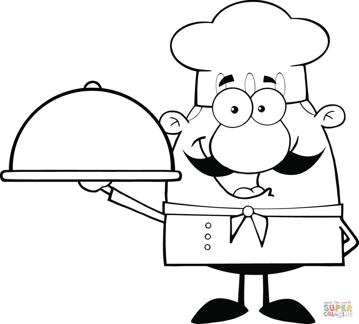 Chef Holding a Platter Caricature coloring page | Free Printable Coloring  Pages