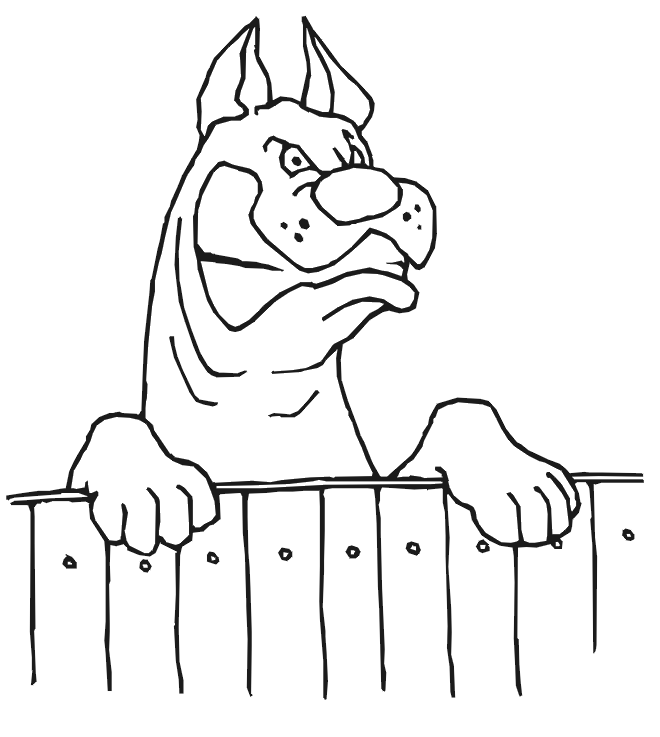 Dog Coloring Page | Fierce Dog Looking Over Fence