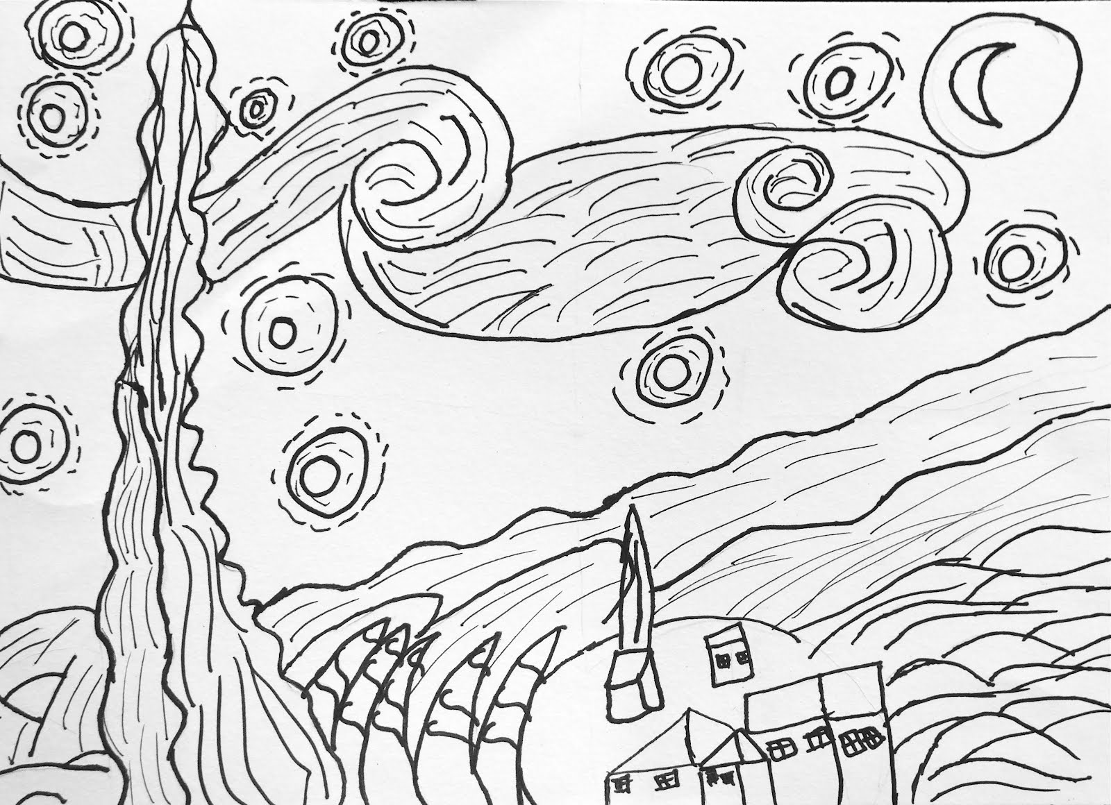 Starry Night Coloring Page Coloring Home
