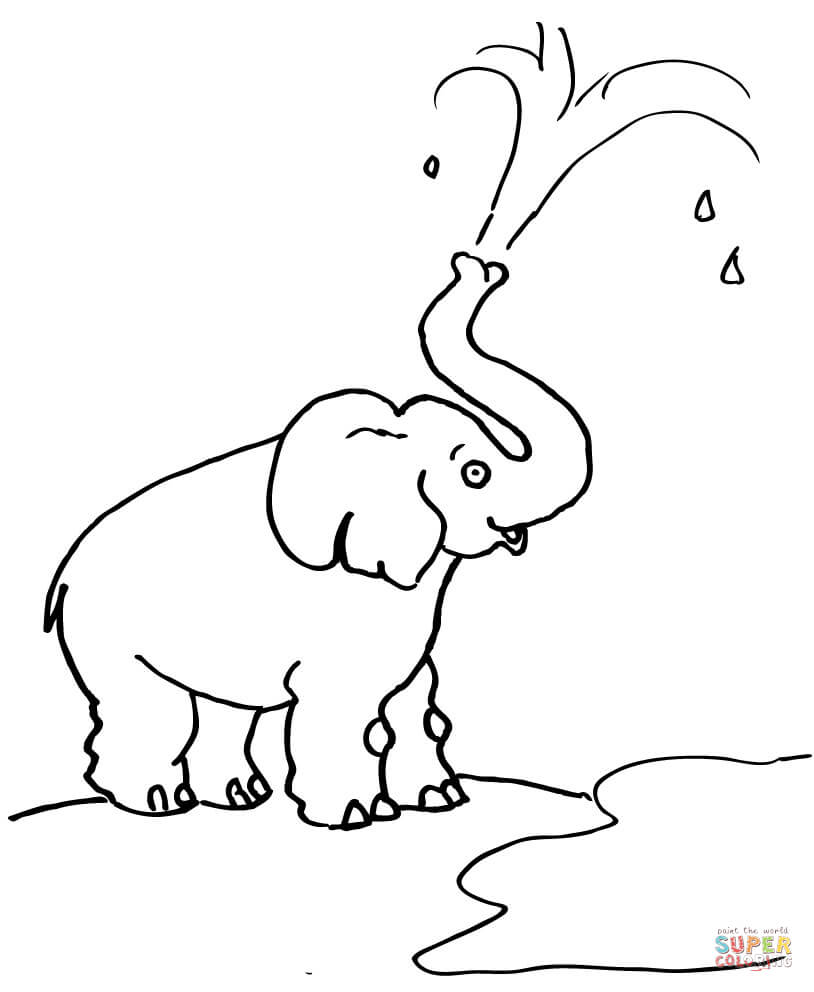 Elephant Blow Water Out of His Trunk coloring page | Free ...