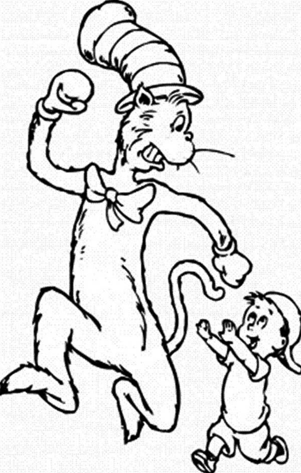 Sallys Brother Chasing the Cat in the Hat Coloring Page | Color Luna
