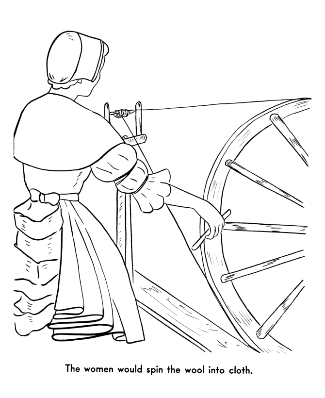 The Pilgrims Coloring pages: Pilgrims made cloth from wool coloring pages :  USA-Printables