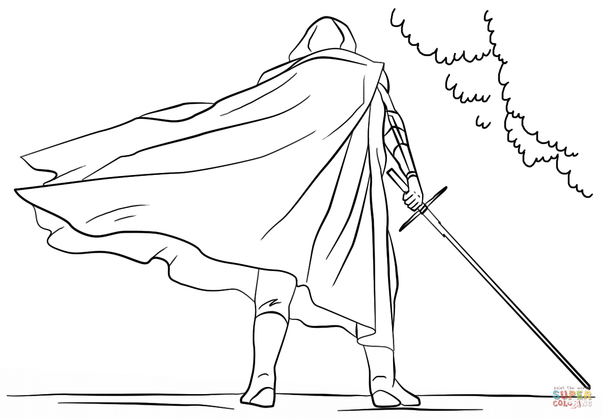 Kylo Ren with Lightsaber coloring page | Free Printable Coloring Pages