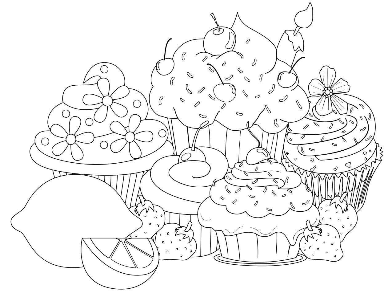 Cupcake Colouring - Coloring Pages for Kids and for Adults