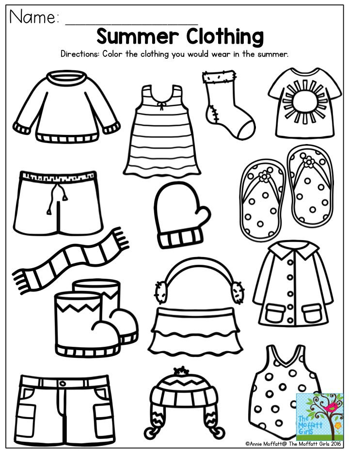 Summer Clothing- Color the items that you would wear in the summer ...