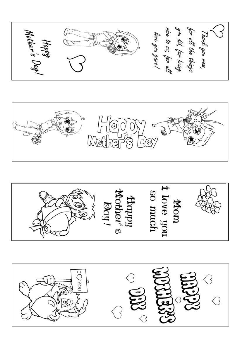 Bookmarks for Mothers Day to print and color
