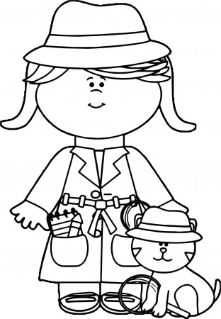 nice Little Girl Detective With Cat Coloring Page | Cat coloring ...
