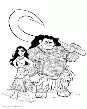 The Moana and Maui page to color it || COLORING-PAGES-PRINTABLE.COM