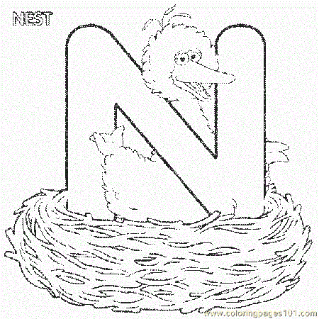 Abc Letter N Nest Sesame Street Bigbird Coloring Pages 7 Com Coloring Page  for Kids - Free Alphabets Printable Coloring Pages Online for Kids -  ColoringPages101.com | Coloring Pages for Kids