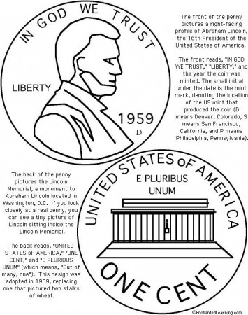 US Penny Coloring Page Printout - free printable Money Coloring ...