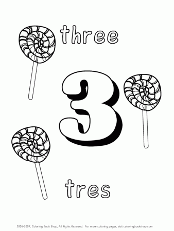 Tres Numbers learning spanish coloring page