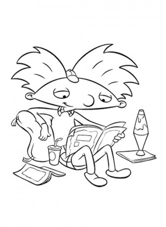 Arnold Sitting Read Newspaper with Drink Beside Him in Hey Arnold ...