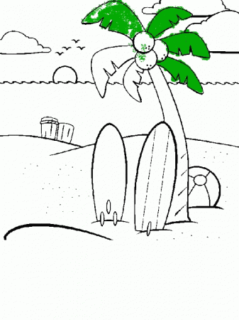 Two Beach Surfboard Under the Coconut Tree Coloring Page ...
