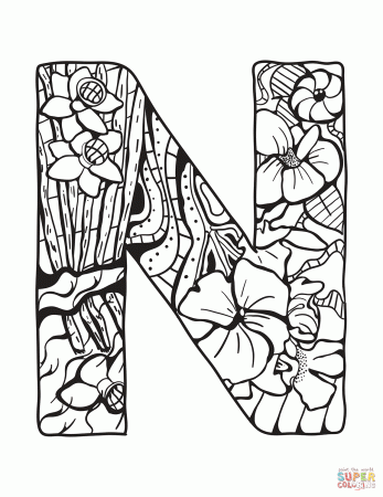 Letter N Zentangle coloring page | Free Printable Coloring Pages
