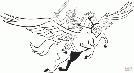 Valkyrie Riding Pegasus coloring page | Free Printable Coloring Pages