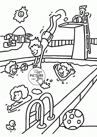 Summer Fun at the Pool coloring page for kids, seasons coloring ...