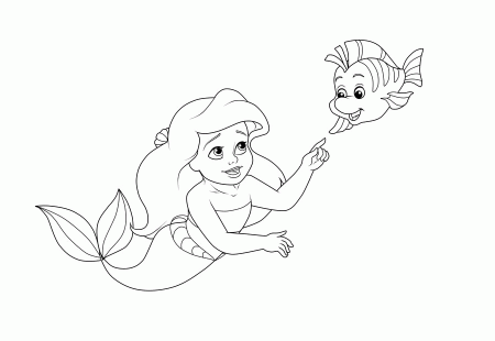Little Ariel and Baby Flounder - Coloring 