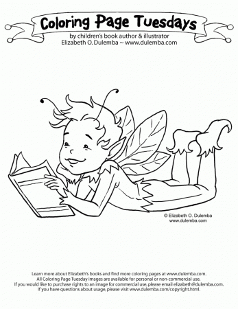 Coloring Page Tuesday Boy Fairy Reading