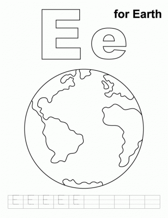 E for earth coloring page with handwriting practice | Download 