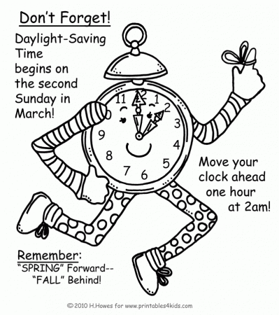 Daylight Savings Spring Forward Reminder Coloring Page 