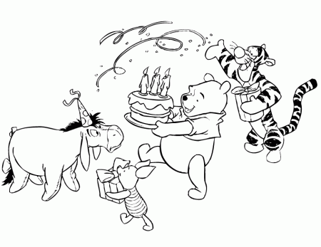 Winnie The Pooh Happy Birthday Party Coloring Page | Free 