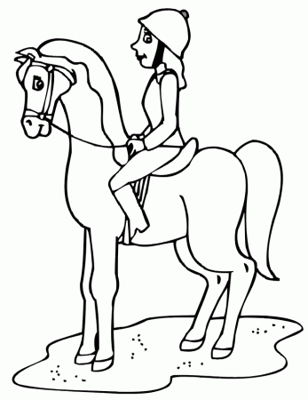 Jockey and Horse Coloring Page | Girl Atop Standing Horse