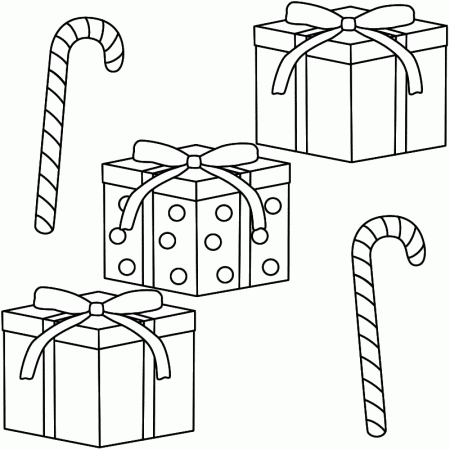 Christmas Gifts with Candy Canes - Coloring Page (