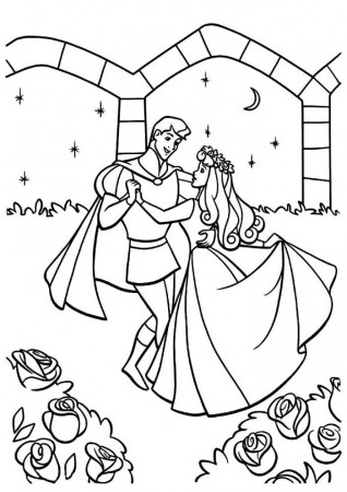 Aurora Being Kissed By The Prince Sleeping Beauty Coloring Page 