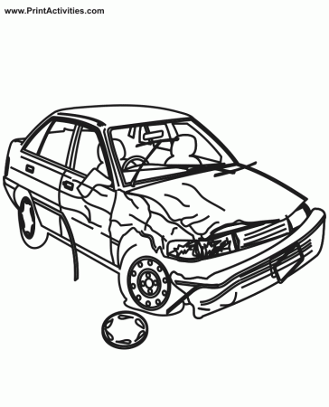 Car Coloring Page | Wrecked Car