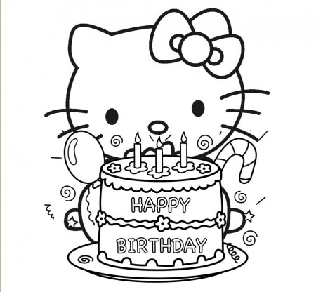 Happy Birthday Hello Kitty Coloring Page