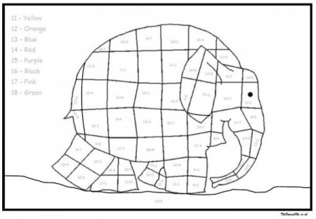 Elmer Elephant Additions Color by Number Coloring Page