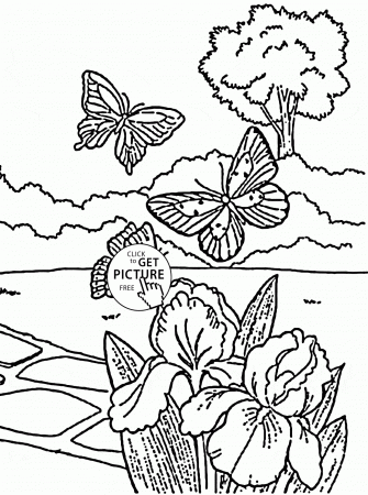 Butterflies and Flowers Spring coloring page for kids, seasons ...