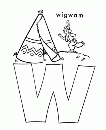 ABC Alphabet Coloring Sheets - W is for Wigwam | HonkingDonkey