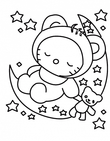 hello kitty sleeping Colouring Pages