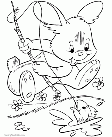 easter bunnies and chicks egg coloring page