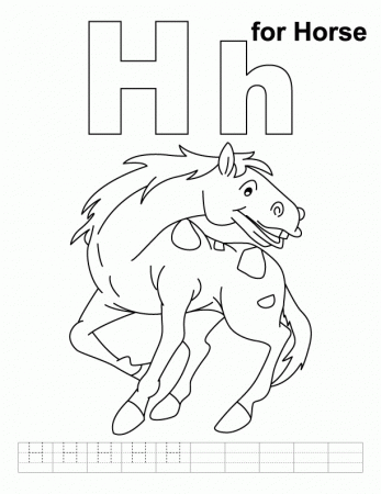 H for horse coloring page with handwriting practice | Download 