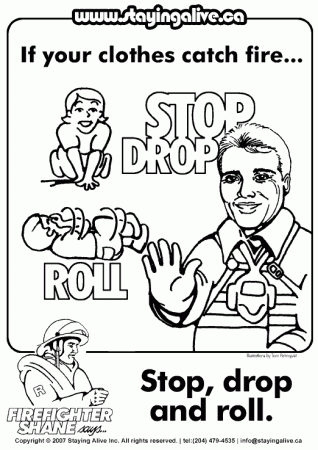 Stop, drop and roll | safety | coloring page to print for kids 