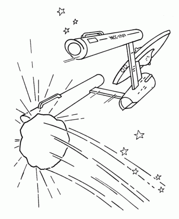 Star Trek Coloring Pages - Astroid hits the Starship Enterprise 