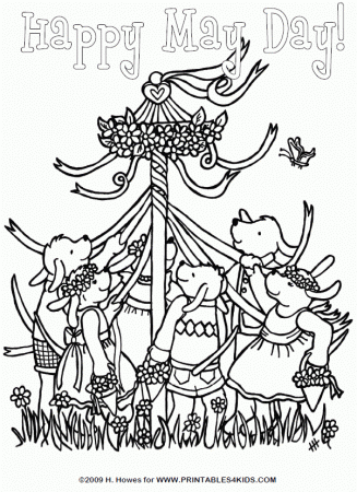 May Day Maypole Celebration Coloring Page : Printables for Kids 